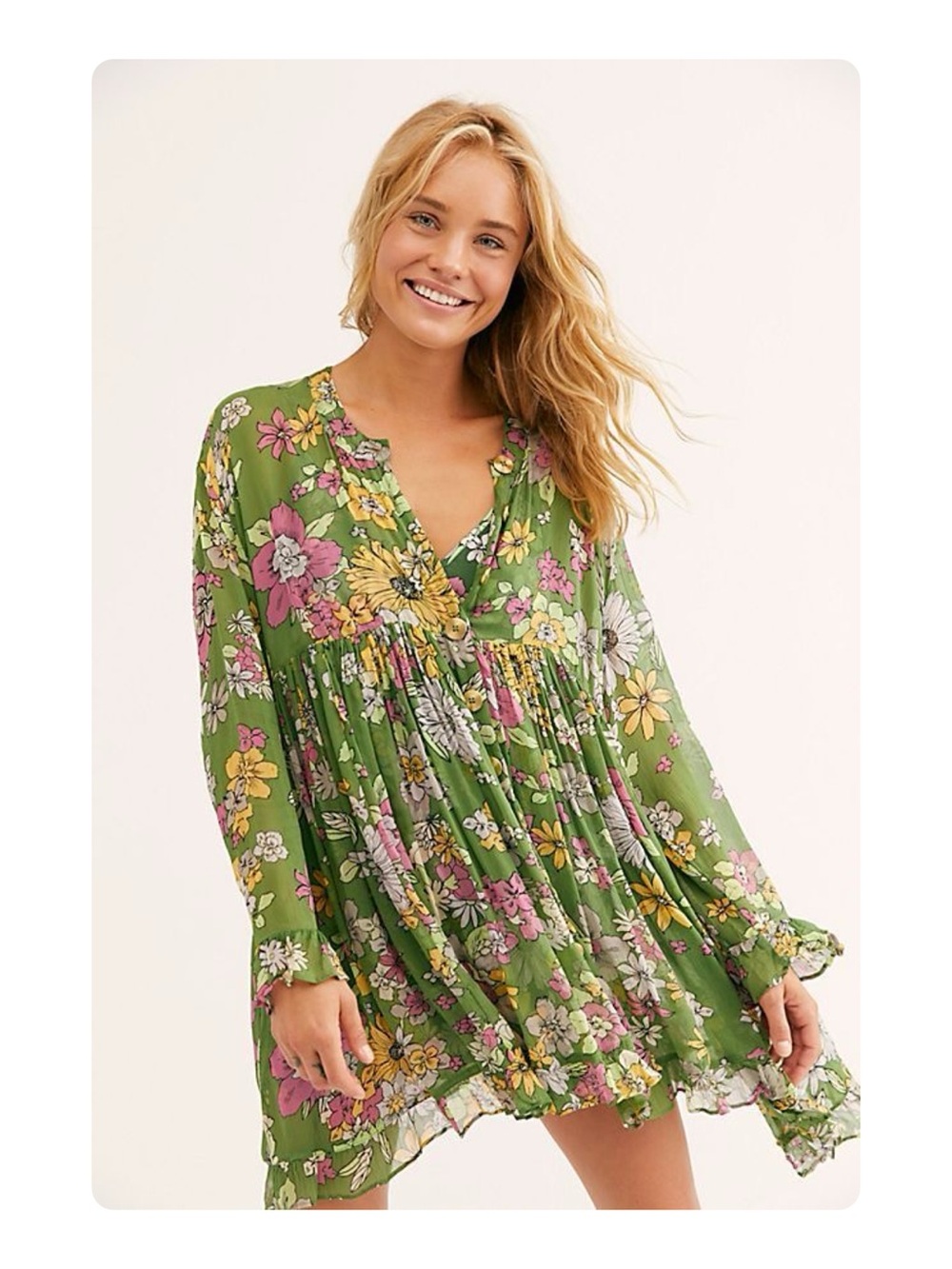 ★ Free People Limited Edition Seasonal Staple Floral Mini Dress Green XS ★